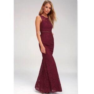 Lulus Music of the Heart Lace Maxi Dress in Burgundy Size Small